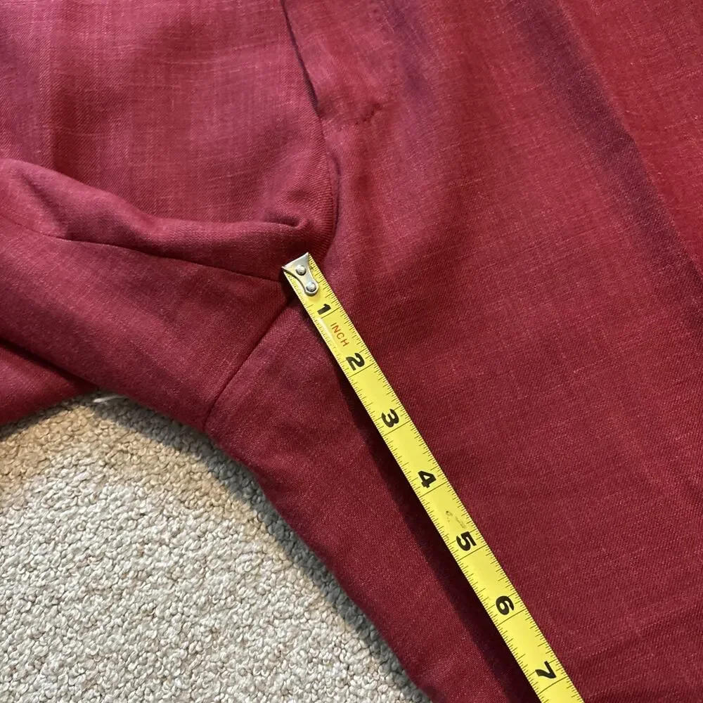 David Alan Dormeuil Cloth Luxury Natural Fibers Red Men Dress Pants Linen Blend